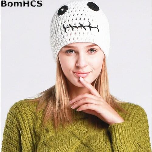 BomHCS Cute Skull Beanie 100% Handade Womens Hat Sweet Cap Winter Thick Warm Hats