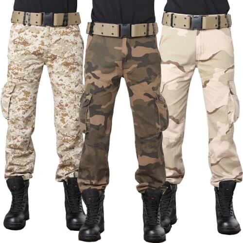 Multi Pocket Baggy Urban Combat Camouflage Military Style Cargo Pants Men Camo Tactical Trousers Digital Desert Army Green Color