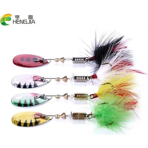 HENGJIA 4pcs Isca Artificial Tied Hair 7cm 5.5g Spinner Spoon Fishing Lure Wobbler Carp Fishing Pesca Fishing Tackle