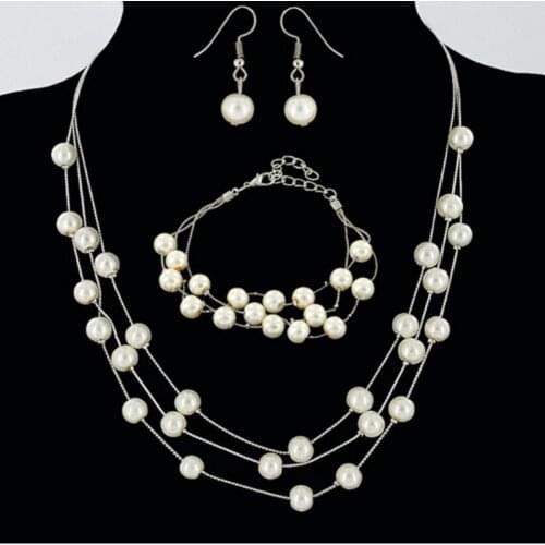 Fashion Necklace Earrings Bracelets Set For Women 2021 Sweet Elegant Pearl Multilayer Fashion Jewelry Sets Vintage Accessories