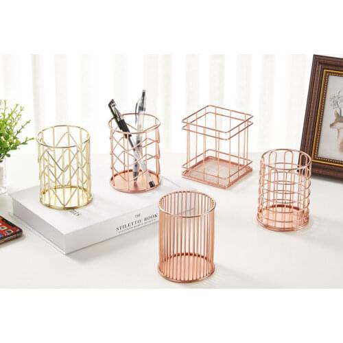 Cosmetics Makeup Brushes Storage Box Cylindrical Case Storage Lipstick Brush Pen Holder Organizer Wrought Iron Pen Storage