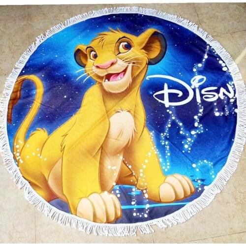 Disney Lion King Simba Mickey Large Diameter 150cm Microfiber Bath Towel for Travel Thick Home Decor Tassel Round Beach Towel