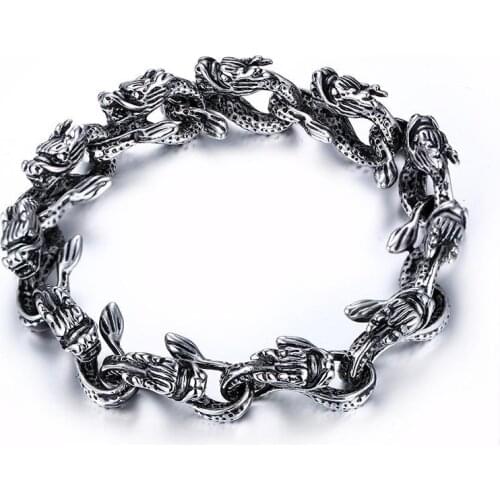 Cool Vintage Men Bracelet Dragon Head Design Bangle 316L Stainless Steel Bracelet Jewelry Silver Color