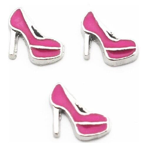 Hot selling 10pcs/lot Pink High-Heeled shoes floating charms charms living glass memory lockets DIY Jewelry Accessory