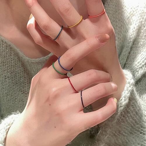 Metal Alloy Simple Narrow Thin Colorful Dripping oil Ring for Women Girls Party Jewelry HUANZHI 2021 NEW Trendy Cool Hot Sale