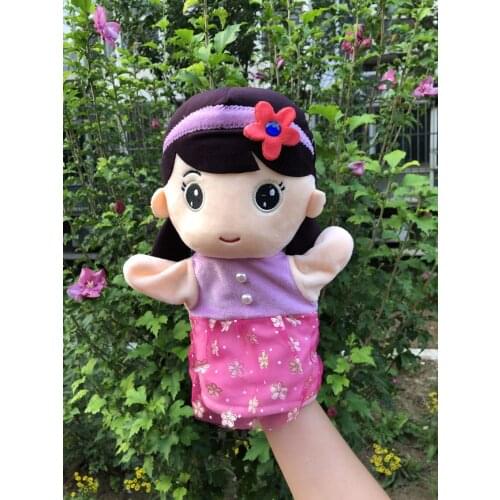 Cute boy and Hairpin sunflower girl couple hand puppets for toddler early learning high quality plush puppet toy