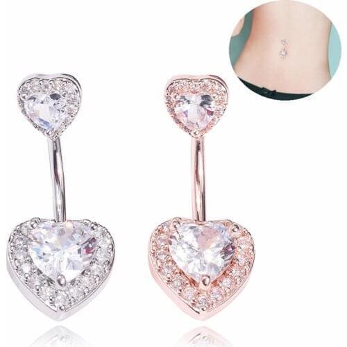 Fashion Double Heart Shape Sexy Belly Button Rings Belly Piercing Zircon Body Jewelry Navel Piercing Rings