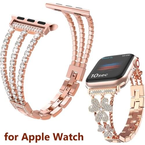 Fashion Floral Watchband for Apple Watch Band 6/SE 44mm 42mm 38mm 40mm Bracelet Bling Metal Strap Birthday Gifts for Women Girls