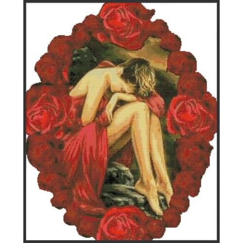 Cross Stitch kit DIY beauty and flowers cross stitch pattern 11CT printed canvas character rose Series Embroidery needlework set