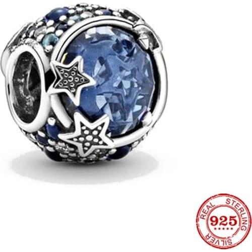 New Original Silver Color Blue Star Bead Fit European Pandora Charms Bracelet Bangles Diy Jewelry P004