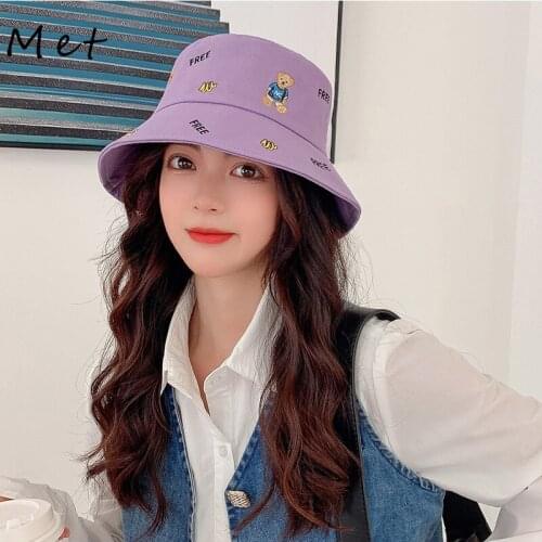 S08 Womens Hat Bucket Hat Korean Bear Fisherman Hat Summer Leisure Outdoor Embroidery Cartoon Pot Hat Sun Hat Male Panama