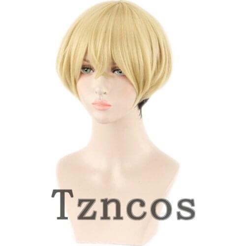 Tzncos Anime Tokyo Revengers Cosplay Wig Matsuno Chifuyu Cosplay Blonde Black Short Curly Wig Heat Resistant Synthetic Hair