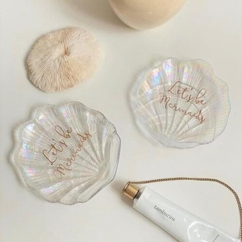 Crystal Glass Shell Tray Jewelry Display Tray Nail Art DIY Tool Dish Mermaid Ring Trinket Containers Manicure Plate Decorative