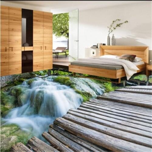 Beibehang custom 3D stereoscopic waterfall river landscape floor painting thicker wearable waterproof bathroom floor