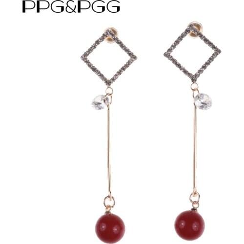 PPG&PGG New Fashion Geometric Rhinestone Earring Gold/Silver color CZ Cubic Zircon Long Teardrop Fringe Dangle Earrings Women