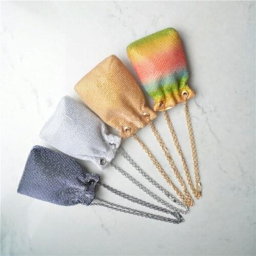 Rainbow Women Mini Chain Shoulder Purses Handbags Clutch Evening Bags Rhinestone Party Crossbody Bag