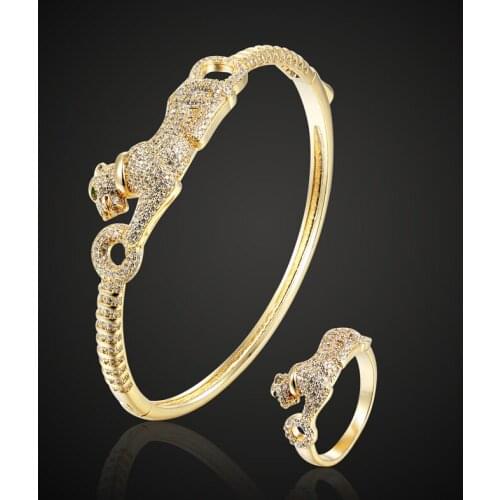 Rhodium silver gold color Leopard Animal bangle and ring anniversary jewelry sets For Womens party gifts Brand copper Bangle