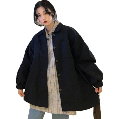 Spring Autumn New Jacket Large Size 3XL Womens Retro Simple Loose bf Long Section Fashion Tooling Windbreaker Shirt Female A173