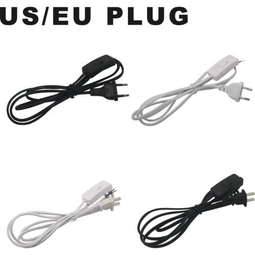 1.8m AC Power Cord White Black Line with On/Off Switch Button Cables Wire Two-pin US Plug Cable Extension Cords EU Type Adapter