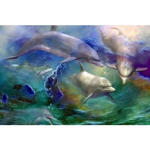 GLymg Diy Rhinestones Embroidery Diamond Craft Full Drill 5d Diamond Painting Dolphin Dream Diamond Embroidery Diamond Art Wall