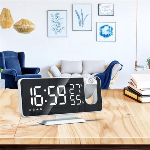 LED Mirror Digital Display Alarm Clock Radio Projection Electronic Clock Temperature Humidity Mirror Projection Clock OfficeHome