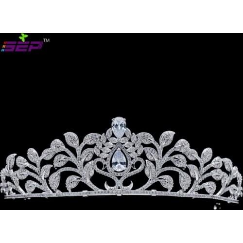 CZ Cubic Zirconia Bridal Wedding Tiara Crown Hair Jewelry Accessories Rhinestone Crystals Tiaras TR16231