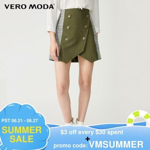 Vero Moda Womens 100% Cotton Plaid Stitching Decorative Buttons Skirt | 319316530