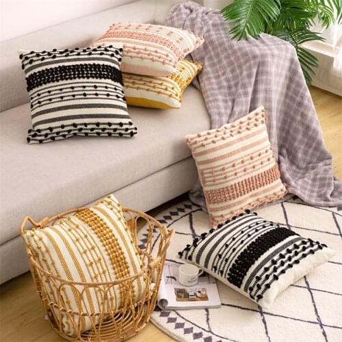 Jacquard Cushion Cover 45x45cm Yellow Black Cotton Embroidery Pillow Cover Sofa Bed Home Decoration PillowCase Sham