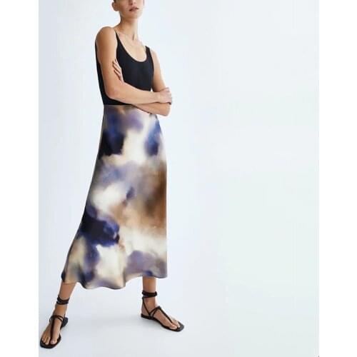 Za Floral Long Skirt Women High Waist Woman Skirt Fashion 2021 A Line Slit Midi Summer Skirts Cottagecore Casual Skirts