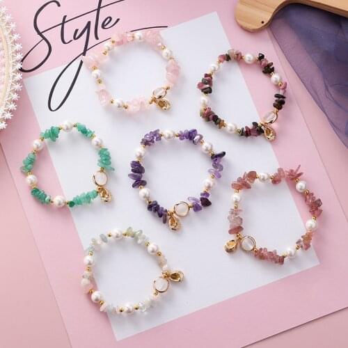 Minar Bohemian Colorful Irregular Shell Charm Bracelet for Women 2021 Summer Imitation Pearl Elastic Bracelets Beach Jewelry