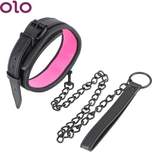 Neck Ring Women Bondage Collar SM Bondage Collar Leather And Iron Chain Link Slave Restraints Sex Toys For Couples Slave Collars
