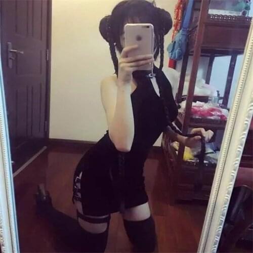 Hard Sister Darkness Style Cool & Sexy Womens Belt Buckles Black Cheongsam Rock Punk Classic Chinese Qipao Vintage Dress