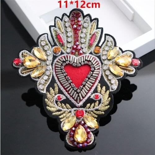1 Piece Beads Sequins Patches Sew On Applique Red Heart Cloth Stickers Patches for Clothing Beads Parch 11cm x 12cm