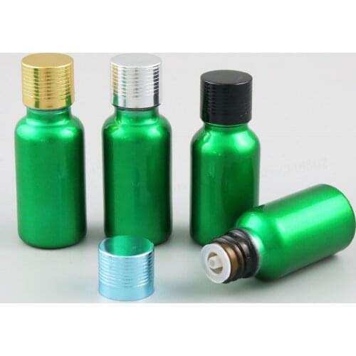 12 x Empty 15ml 20ml Paint Green Glass Essential Oil Bottles Container with Orifice Reducer Aluminium Lids