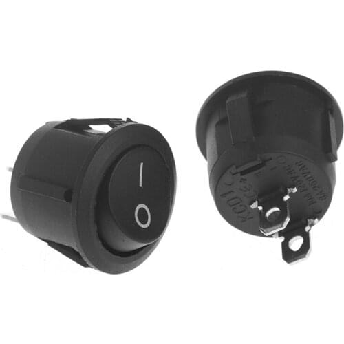 2Pcs/Lot Mini 3-Pin Round Black SPDT ON-OFF Snap-In Rocker Switch 6A 250V AC