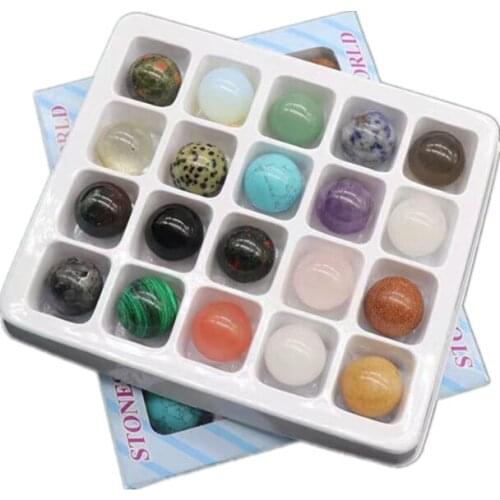 20pcs 2cm mixed natural crystal sphere quartz ball chakra rockstone mineral specimen healing collection gift box