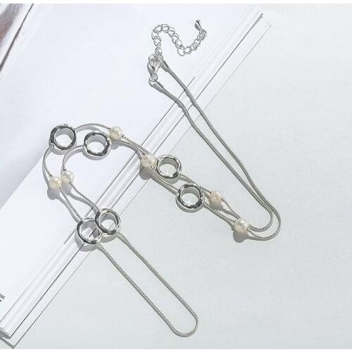 2021 Fashion Pearl Round Circle Necklace For Women Long Chain Necklaces Geometric Vintage Jewelry