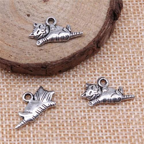 Jewelery Pendants Making Charms For Jewelry 40pcs Cute Cat Charms 20x12mm Antique Silver Plated