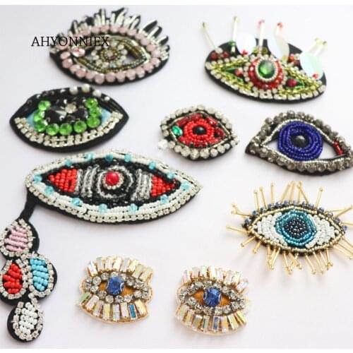 AHYONNIEX 1 Piece Fashion Beads Eye Patches Earring Accessories DIY Applique Embroidery Sew On Patches for Garment Clothes