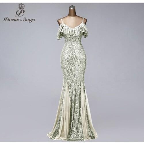 Sparkly long evening dresses mermaid dress women elegant formal dresses evening gown suspender style vestidos elegantes