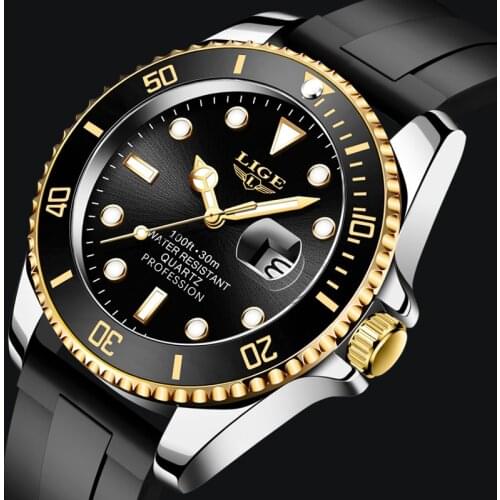 2021 New LIGE Top Brand Luxury Sport Watch for Men Silicone Strap Waterproof Mens Watches Quartz Wristwatch Relogio Masculino