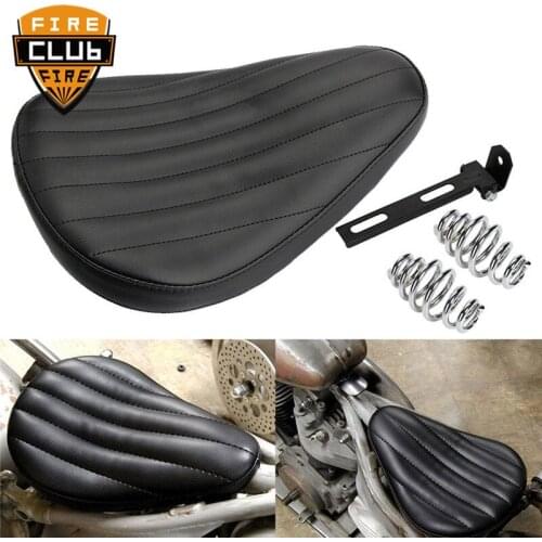 For Harley Sportster 883 XL Chopper Bobber Black Motorcycle Roll Leather Solo Seat & Spring + Saddle Bracket Universal