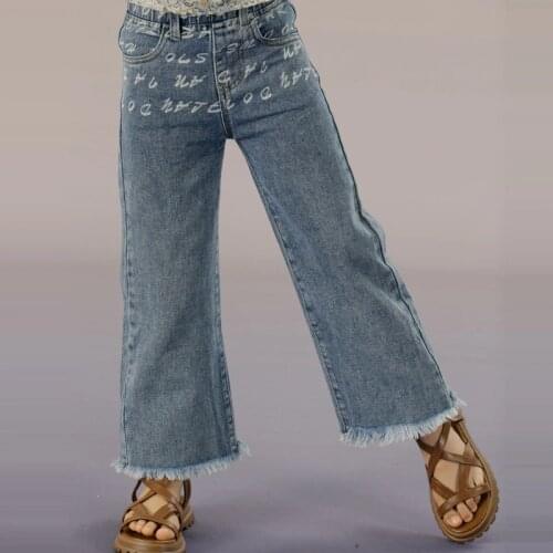 Girls Casual Jeans Elastic Wasit Cotton Denim Pants 6 8 10 12 years Wide-leg Loose Jeans Spring Autumn Kids Jeans