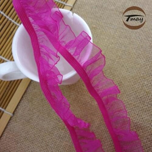 #1008 ruffled lace trim 20MM 6yards/lot elastic stretch lace Adorn Baby Clothes Skirts Waistband hair Elastic bands Webbing