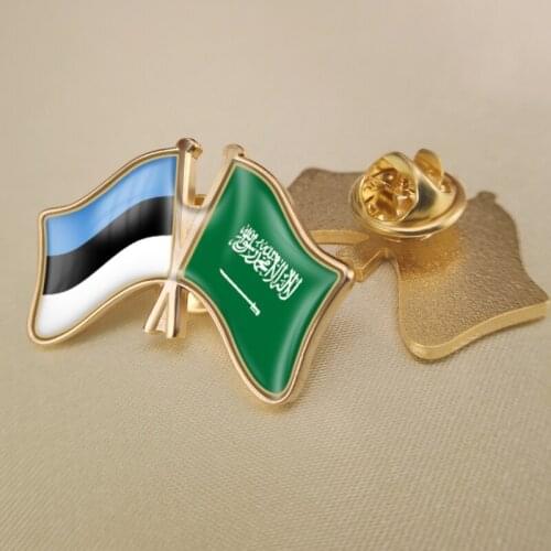 Estonia and Saudi Arabia Crossed Double Friendship Flags Lapel Pins Brooch Badges