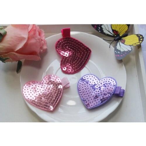 F71 sale female baby hair heart love sequined hair clips Flash bead double 6 cm 1pcs Multicolor optional