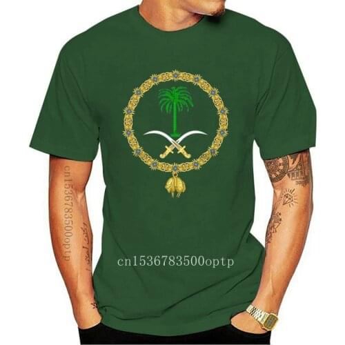 New Royal Emblem of Saudi Arabia Tees Shirt Men Short Sleeved Super Stretch Knit Cotton Fabric Golden Fleece T-shirt Guys XXL