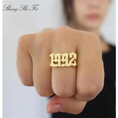 Year Ring - Gold Signet Ring - Birthday Date ring - Number Ring - Date Ring - kylie jenner year ring