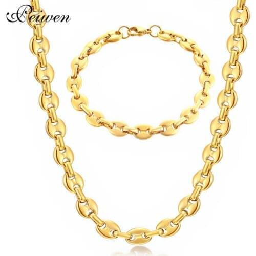 Coffee Beans Link Chain Necklace For Men Women Stainless Steel Necklaces & Bracelet Set Charm Chain Chocker Hip Hop Men Jewelry