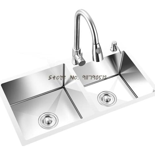 Kitchen Sink Double Sink Household Manual Vegetable Sink 304 Stainless Steel Sink Thickened Sink Single Sink